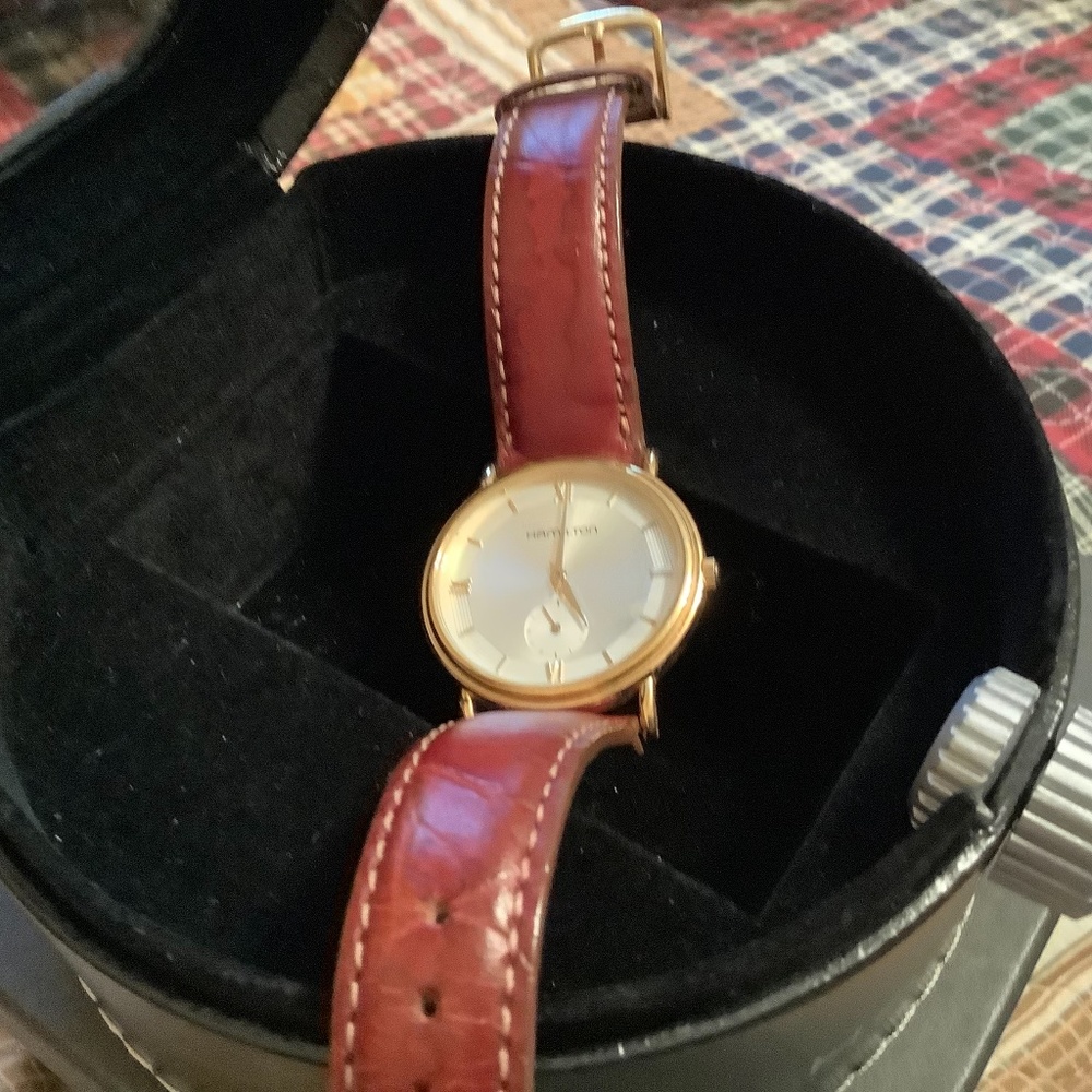 Hamilton Gold Watch with Brown Leather Strap